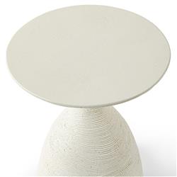 Palecek Poppy Coastal Beach White Stonecast Outdoor Round Side Table|