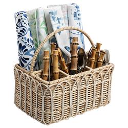 Juliska Provence Coastal Beach Whitewash Rattan Silverware Caddy|