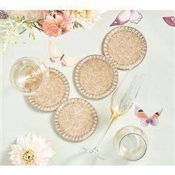 Bevel Hollywood Regency Gold Glass Beaded Coaster - Set of 4|