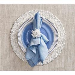 Starburst Hollywood Regency White Beaded Napkin Ring - Set of 4|