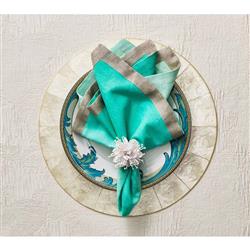 Starburst Hollywood Regency White Beaded Napkin Ring - Set of 4|