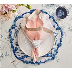 Starburst Hollywood Regency White Beaded Napkin Ring - Set of 4|