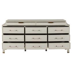 Alexandra White Mahogany Stained Brass Accent 11 Drawer Dresser|