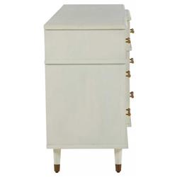 Leona French Parchment White Mahogany Linen Front Tapered Legs 9 Drawer Dresser|