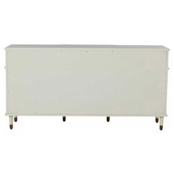 Leona French Parchment White Mahogany Linen Front Tapered Legs 9 Drawer Dresser|