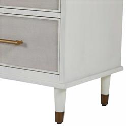 Leona French Parchment White Mahogany Linen Front Tapered Legs 9 Drawer Dresser|