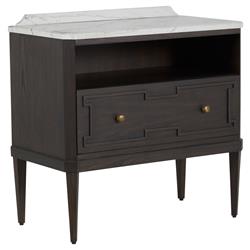 Glenwood French White Marble Top Dark Brown Wood Nightstand|