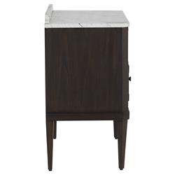 Glenwood French White Marble Top Dark Brown Wood Nightstand|