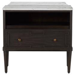 Glenwood French White Marble Top Dark Brown Wood Nightstand|