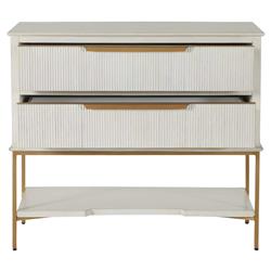 Riggs French Country White Ribbed Oak Wood 2 Drawer Nightstand|