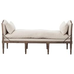 Sabine French Country Natural Linen Weathered Oak Bench Daybed|