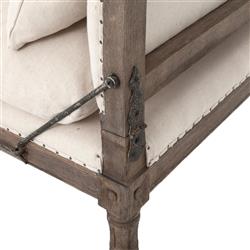 Sabine French Country Natural Linen Weathered Oak Bench Daybed|