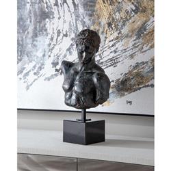 John-Richard Modern Classic Black Greek Bust Marble Stand Sculpture|