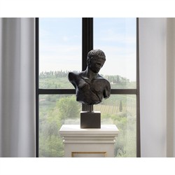 John-Richard Modern Classic Black Greek Bust Marble Stand Sculpture|