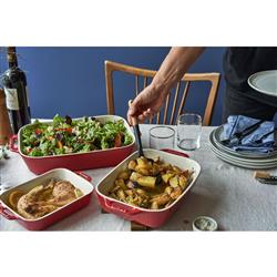 Staub Modern Classic Cherry Red Ceramic Rectangular 3 Piece Baking Dish Set|