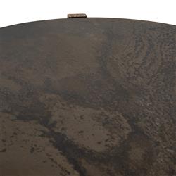 Brandon Rustic Black Iron Top Brown Oak Wood Base Round Coffee Table|