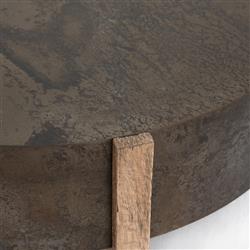 Brandon Rustic Black Iron Top Brown Oak Wood Base Round Coffee Table|