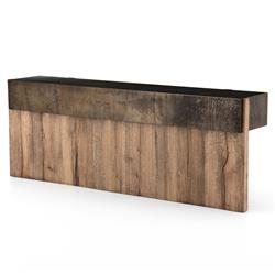 Beth Rustic Black Distressed Iron Top Brown Oak Wood Rectangular Console Table|