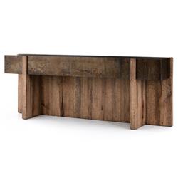 Beth Rustic Black Distressed Iron Top Brown Oak Wood Rectangular Console Table|