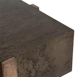 Beth Rustic Black Distressed Iron Top Brown Oak Wood Rectangular Console Table|