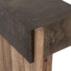 Beth Rustic Black Distressed Iron Top Brown Oak Wood Rectangular Console Table|