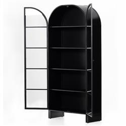 Sheila Industrial Clear Glass Black Iron Frame Curved 2 Door Display Case|