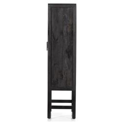 Corazon Coastal Beach Black Mango Wood Natural Cane Door Armoire Cabinet|