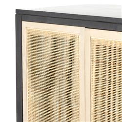 Corazon Coastal Beach Black Mango Wood Natural Cane Door Armoire Cabinet|