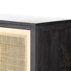 Corazon Coastal Beach Black Mango Wood Natural Cane Door Armoire Cabinet|