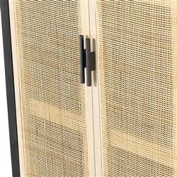 Corazon Coastal Beach Black Mango Wood Natural Cane Door Armoire Cabinet|