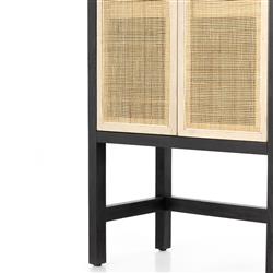 Corazon Coastal Beach Black Mango Wood Natural Cane Door Armoire Cabinet|
