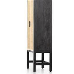 Corazon Coastal Beach Black Mango Wood Natural Cane Door Armoire Cabinet|