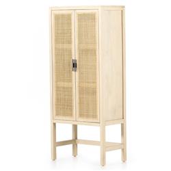 Corazon Coastal Beach Beige Mango Wood Natural Cane Door Armoire Cabinet|