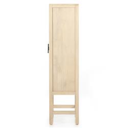 Corazon Coastal Beach Beige Mango Wood Natural Cane Door Armoire Cabinet|