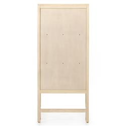 Corazon Coastal Beach Beige Mango Wood Natural Cane Door Armoire Cabinet|