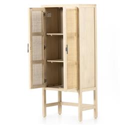 Corazon Coastal Beach Beige Mango Wood Natural Cane Door Armoire Cabinet|