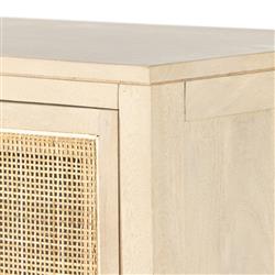 Corazon Coastal Beach Beige Mango Wood Natural Cane Door Armoire Cabinet|