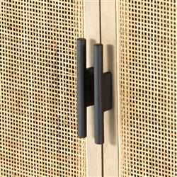 Corazon Coastal Beach Beige Mango Wood Natural Cane Door Armoire Cabinet|