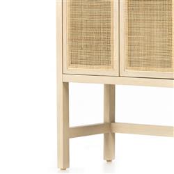 Corazon Coastal Beach Beige Mango Wood Natural Cane Door Armoire Cabinet|