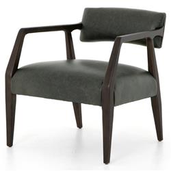 Pia Mid Century Modern Black Upholstered Leather Smoky Brown Wood Arm Chair|