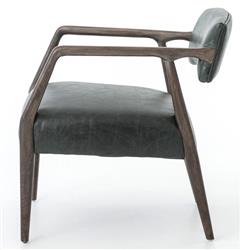 Pia Mid Century Modern Black Upholstered Leather Smoky Brown Wood Arm Chair|