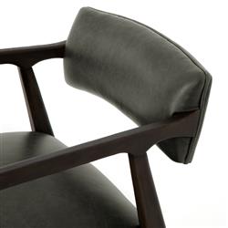 Pia Mid Century Modern Black Upholstered Leather Smoky Brown Wood Arm Chair|