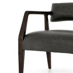 Pia Mid Century Modern Black Upholstered Leather Smoky Brown Wood Arm Chair|
