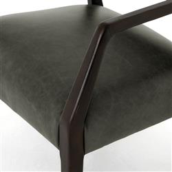 Pia Mid Century Modern Black Upholstered Leather Smoky Brown Wood Arm Chair|