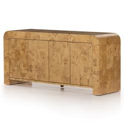 Cynthia Rustic Natural Brown Burl Wood Rectangular 4 Door Media Console - 65"W|