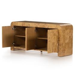 Cynthia Rustic Natural Brown Burl Wood Rectangular 4 Door Media Console - 65"W|