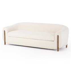 Riley Mid Century White Performance Upholstered Natural Wood Sofa - 86.5"W|