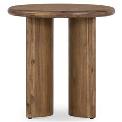 Paris Rustic Lodge Brown Acacia Wood Crescent Base Round Side End Table|
