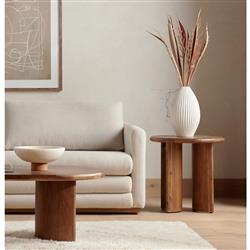 Paris Rustic Lodge Brown Acacia Wood Crescent Base Round Side End Table|