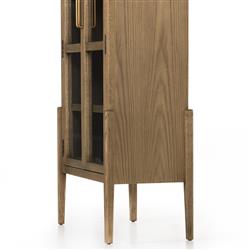 Ivan Mid Century Brown Solid Oak Wood 2 Glass Door Arched Display Case|